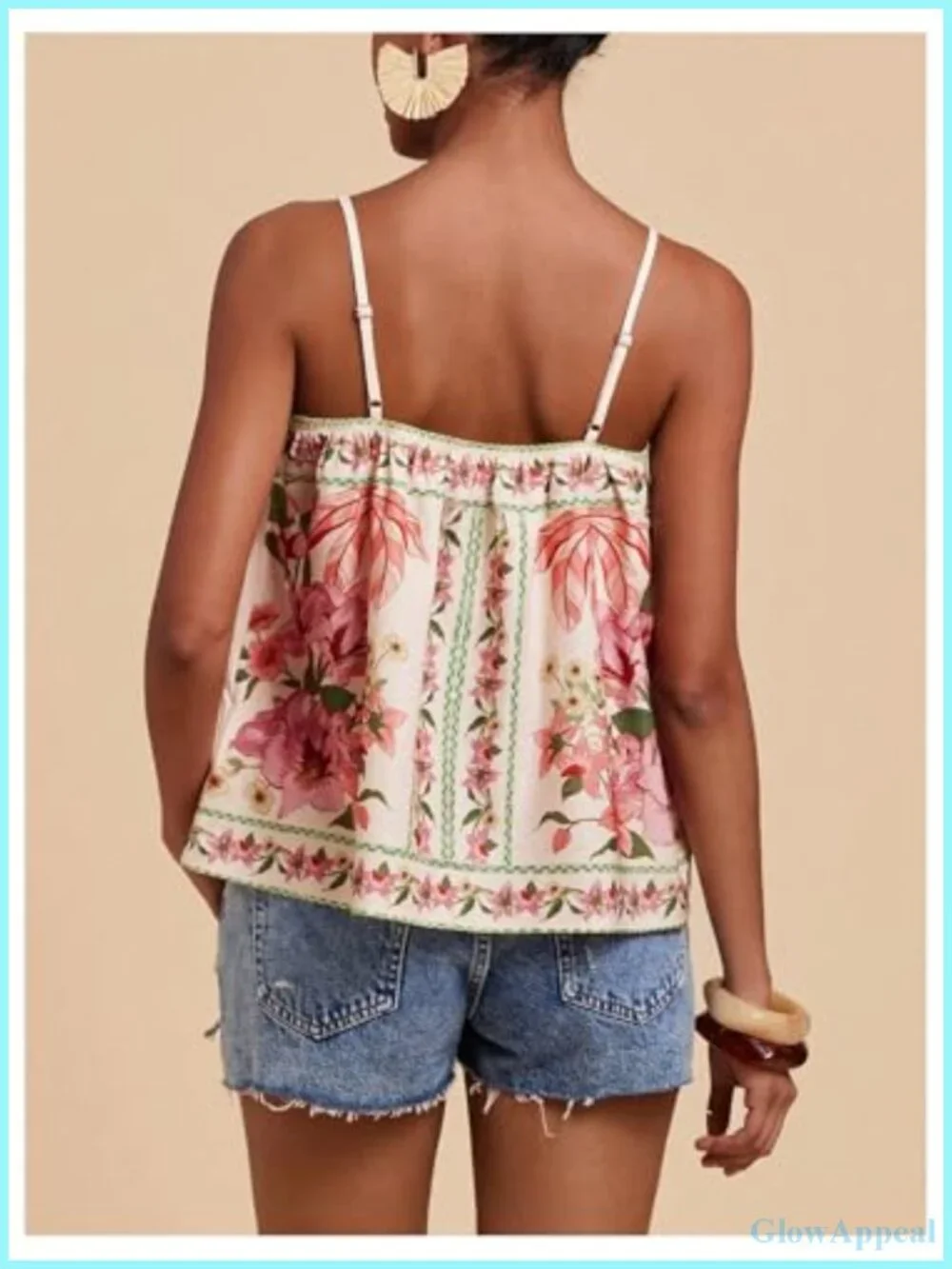 Women's Boho Floral Cami Top Spaghetti Strap Sleeveless Vacation Summer Camisole